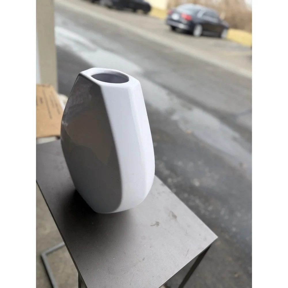 Modern White Geometric Ceramic Vase‎ Matte Minimalist Decor 9